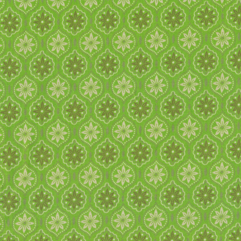 Tonal green floral medallion print | Shabby Fabrics