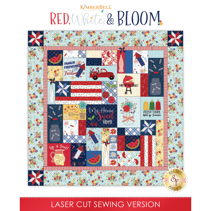 The beautiful Red, White & Bloom Quilt - Sewing Version hung from a wall