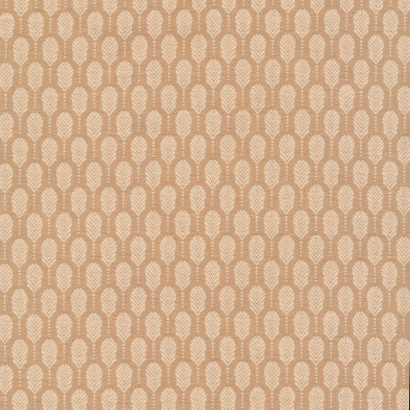 Tan tonal fabric features art deco feathers pattern | Shabby Fabrics