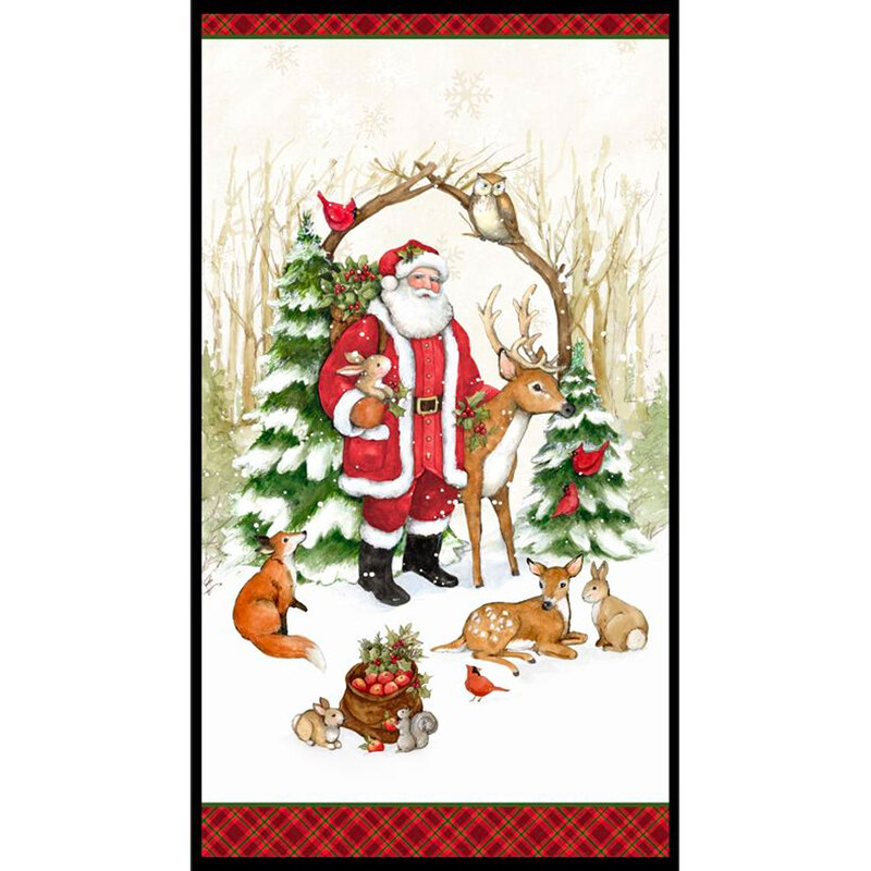 A Christmas panel with Santa Claus and winter animals