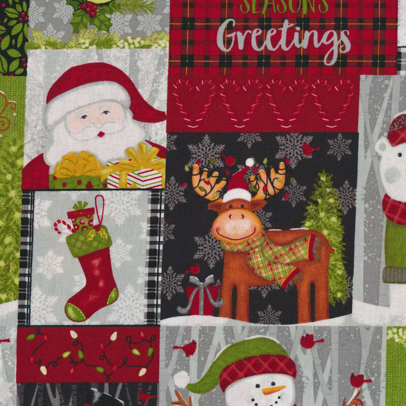 Patchwork design with snowmen, polar bears, and santa | Shabby Fabrics