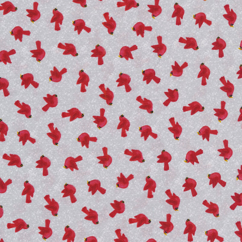 Tossed cardinals all over speckled gray | Shabby Fabrics