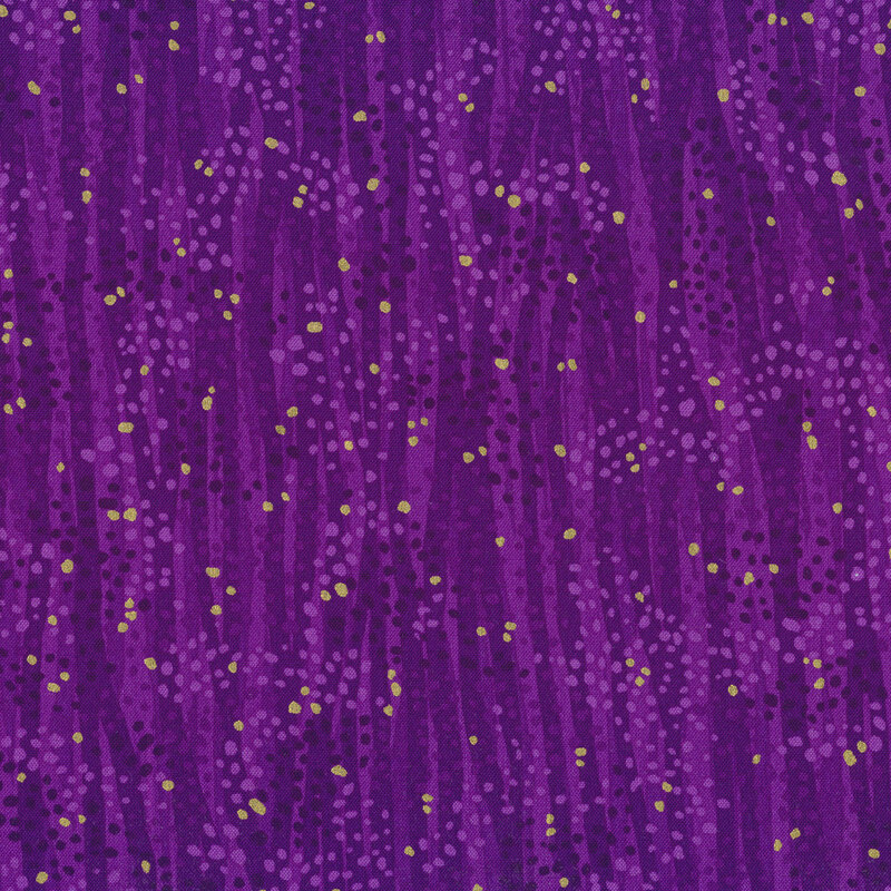 Tonal purple fabric features waves and dots design with gold metallic accents | Shabby Fabrics