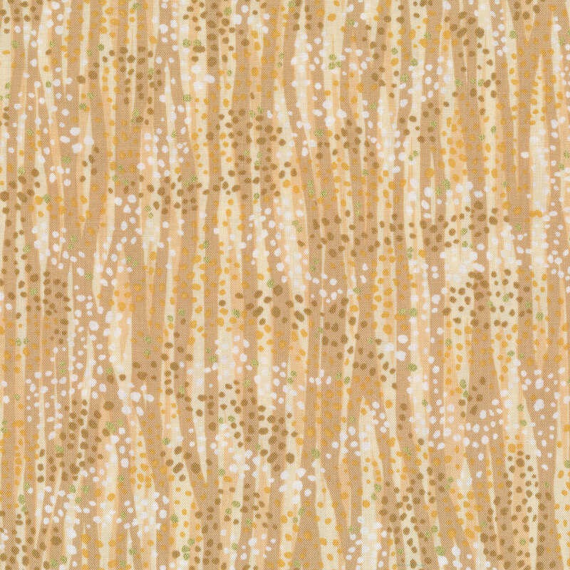 Tonal tan fabric features waves and dots design with gold metallic accents | Shabby Fabrics