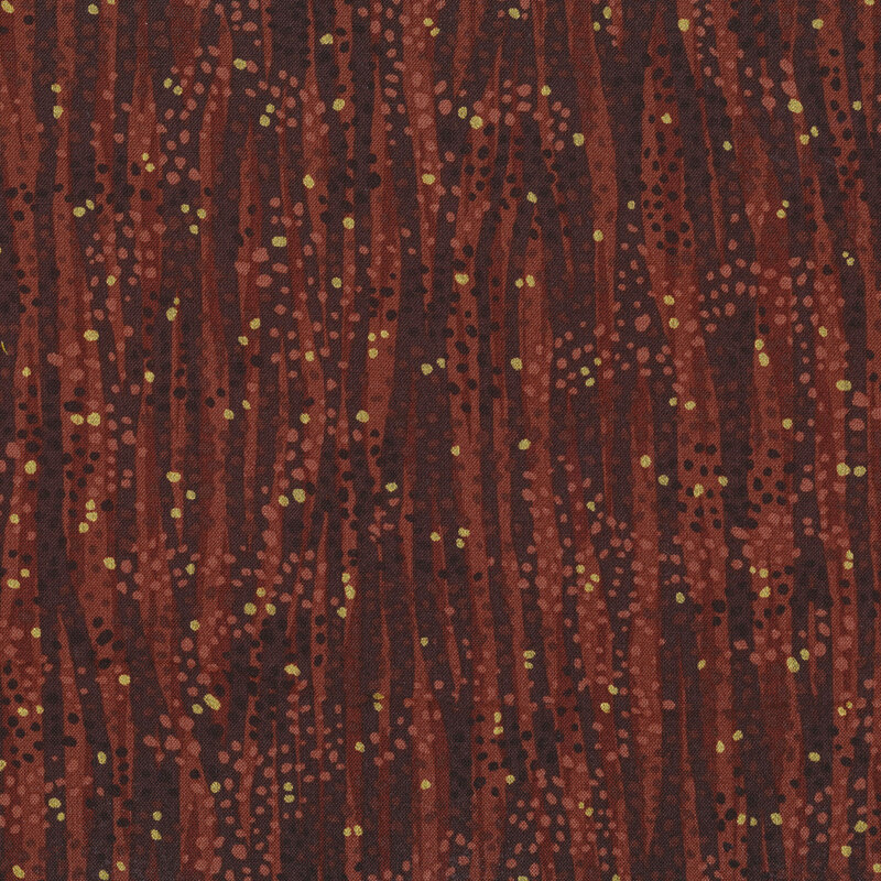 Tonal brown fabric features waves and dots design with gold metallic accents | Shabby Fabrics