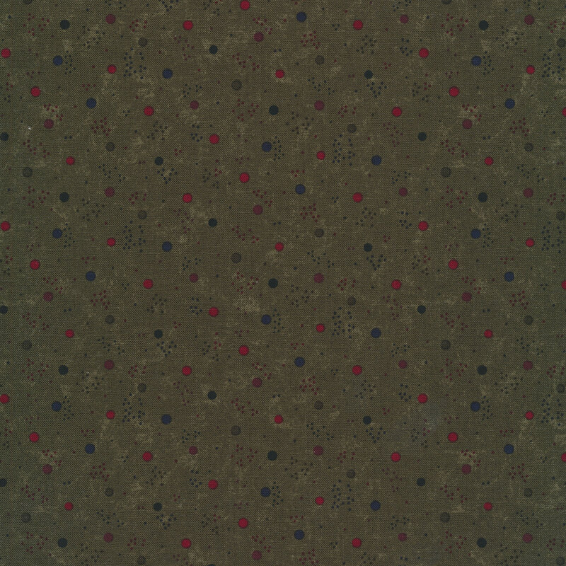 Small colorful dots and small black dot clusters on a green background
