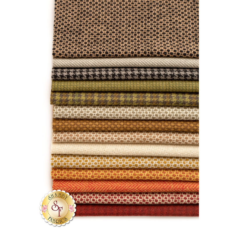 A photo of fabrics included in the Woven Wools 9" x 13" set | Shabby Fabrics