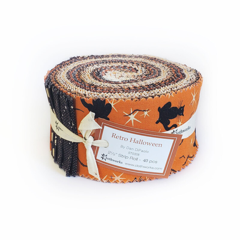 Collage of fabrics included in the Retro Halloween collection | Shabby Fabrics