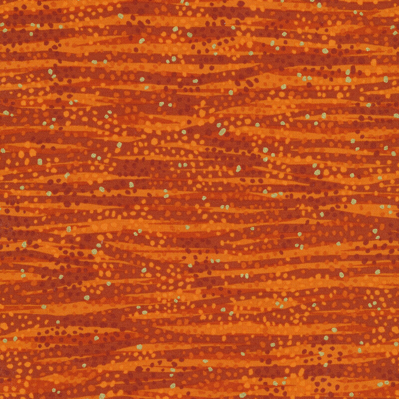 Tonal burnt orange fabric features waves and dots design with metallic accents | Shabby Fabrics