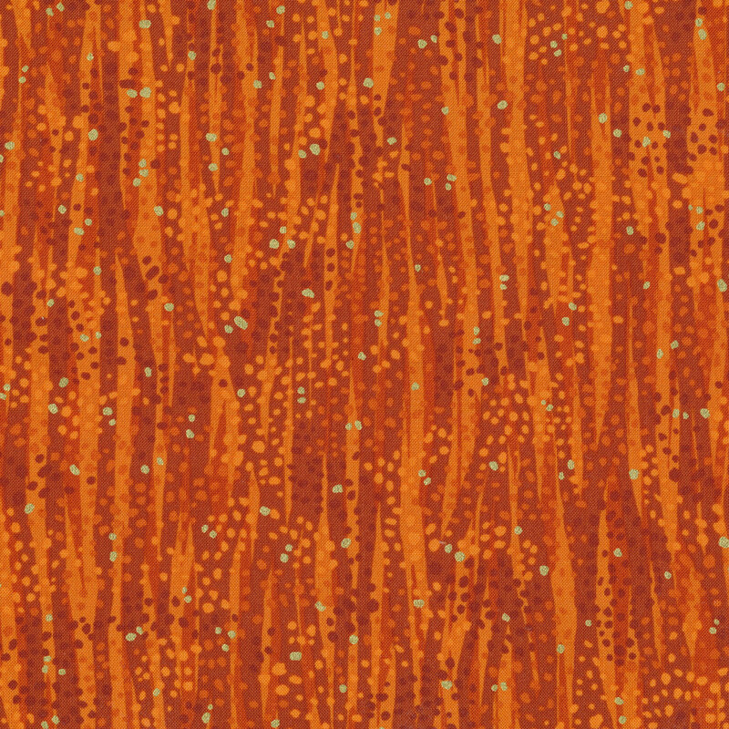 Tonal burnt orange fabric features waves and dots design with metallic accents | Shabby Fabrics