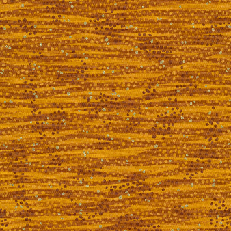 Tonal mustard yellow fabric features waves and dots design with metallic accents | Shabby Fabrics