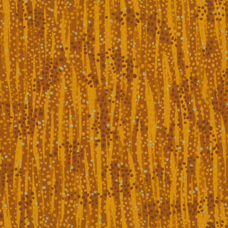 Tonal mustard yellow fabric features waves and dots design with metallic accents | Shabby Fabrics