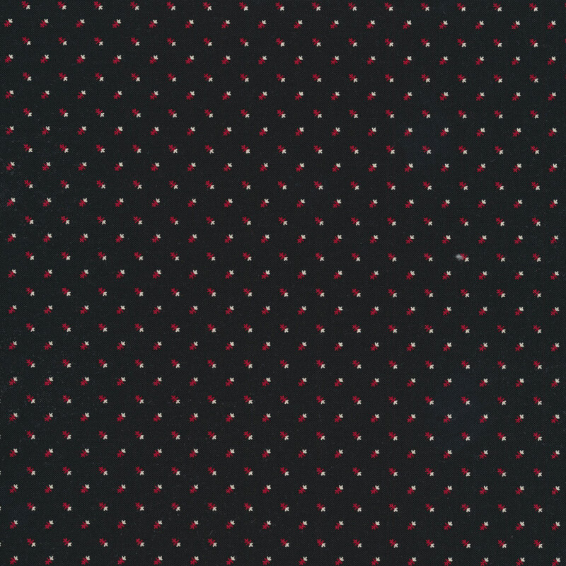 Black fabric features tiny red white shirting pattern | Shabby Fabrics
