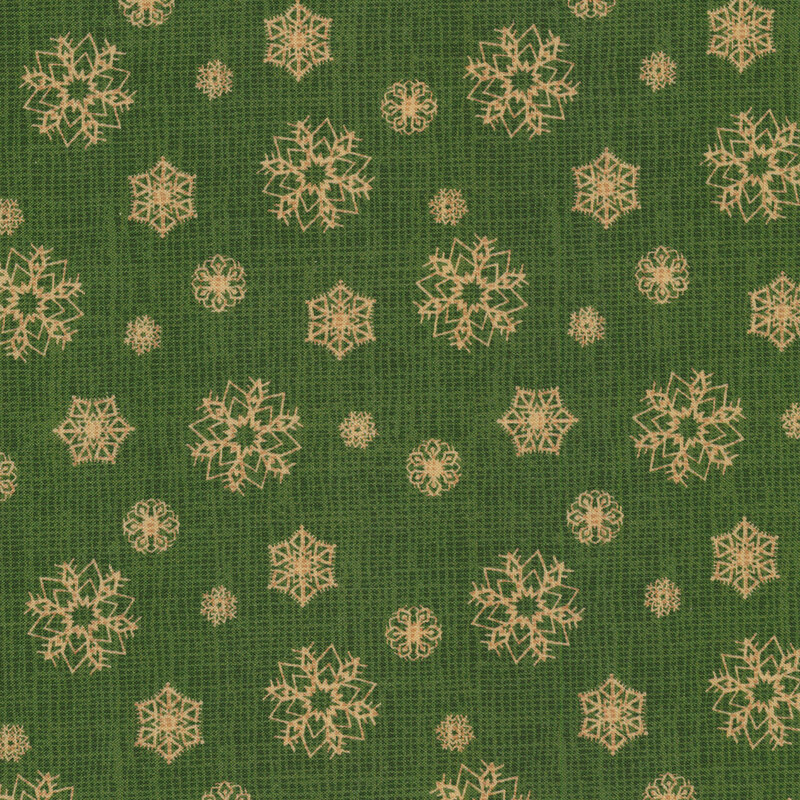 Cream snowflakes all over green | Shabby Fabrics