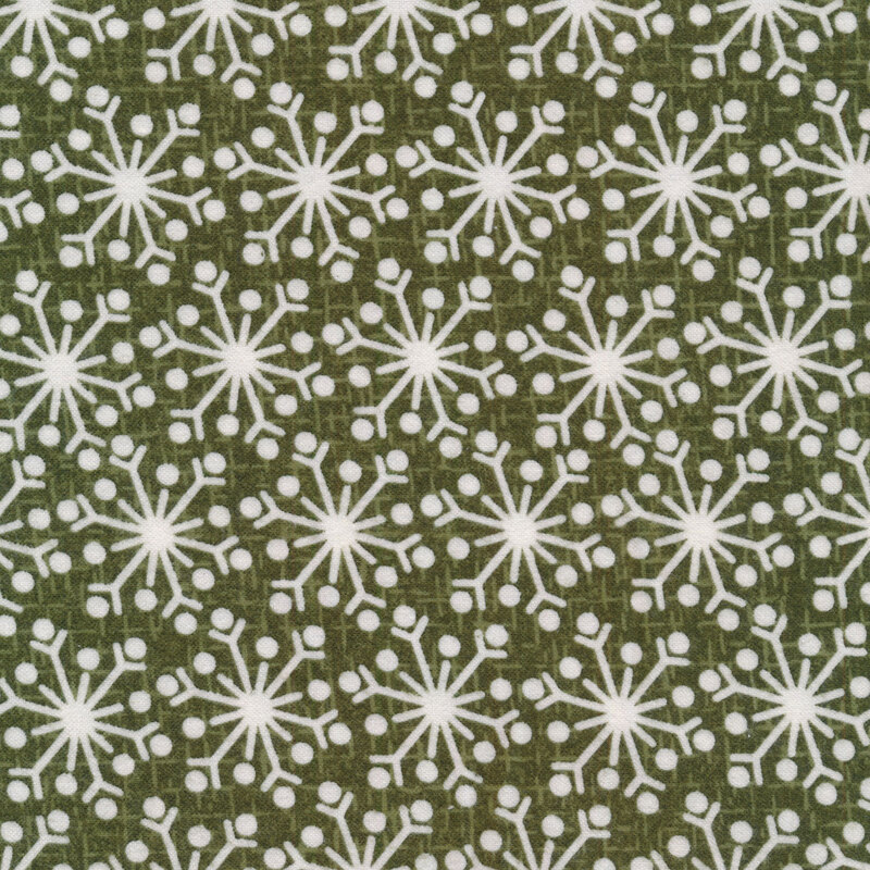 White snowflakes on textured green | Shabby Fabrics