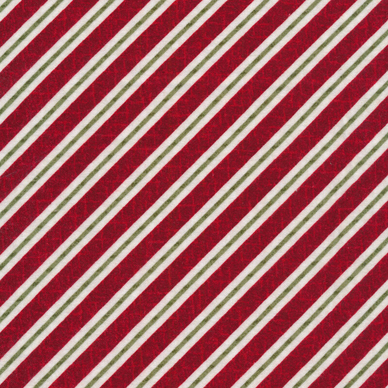 Diagonal red, white, and green stripe | Shabby Fabrics