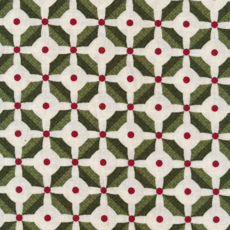 Green holly and red berries all over cream | Shabby Fabrics