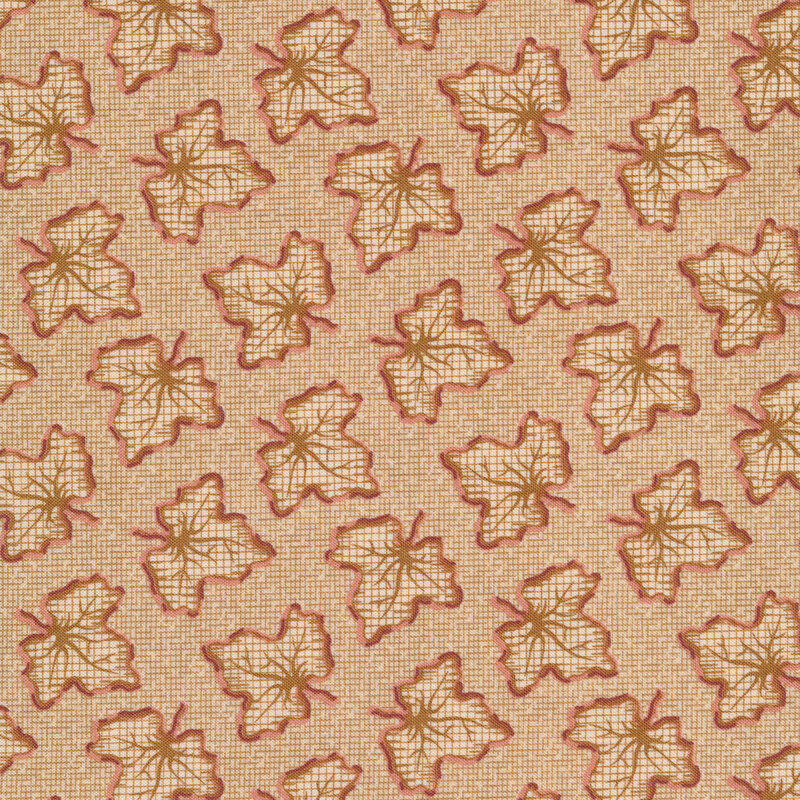 Tossed cream leaves all over a textured tan background | Shabby Fabrics