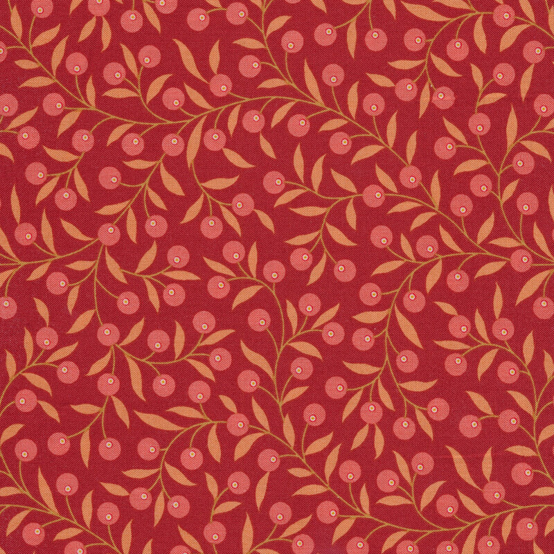 Tonal berries and leaves all over red | Shabby Fabrics
